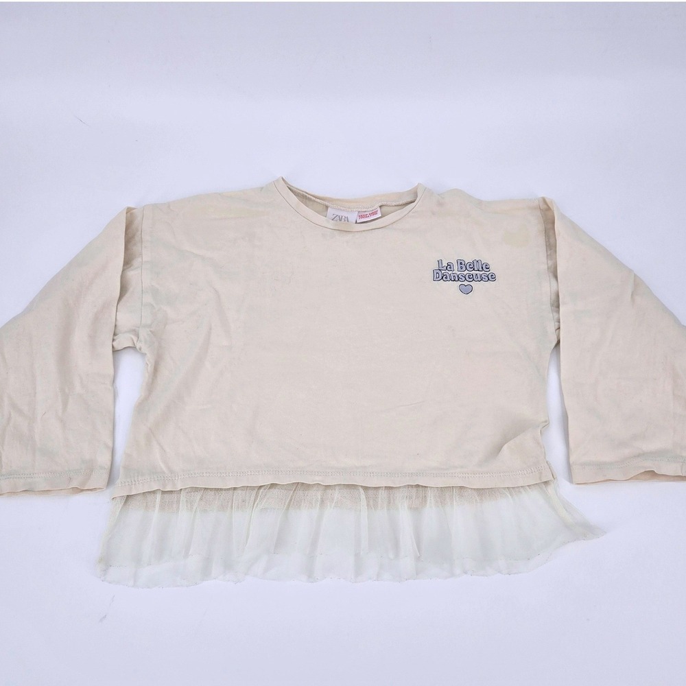Zara La Belle Danseuse Cream Tulle Hem Long Sleeve Shirt Girls 5-6